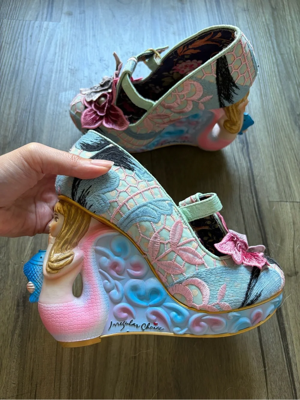 Irregular Choice - Aquata - Mermaid Floral Embroidered Mary Jane Wedge Heels